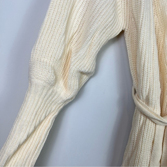 Halara Deep V Neck Bishop Sleeve Lace Up Mini Casual Sweater Dress Cream - Picture 4 of 7